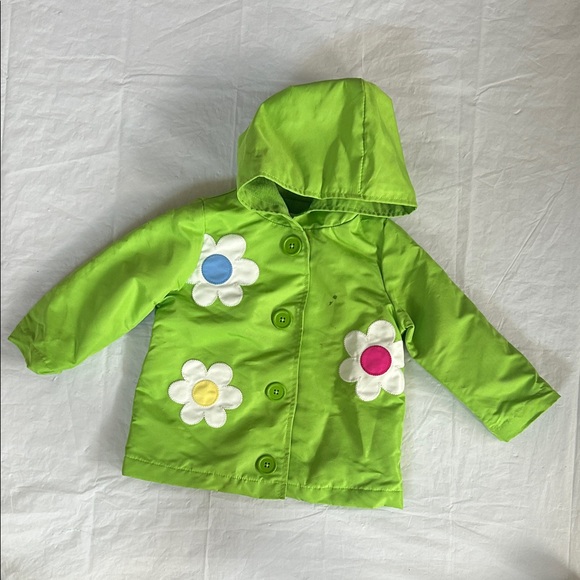 Gymboree Other - Gymboree Lime Green Hooded Raincoat with Flower Appliqués